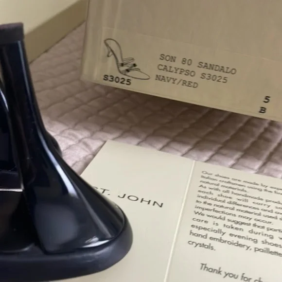 St. John leather mules strappy calypso navy red gold monogram - Picture 15 of 16